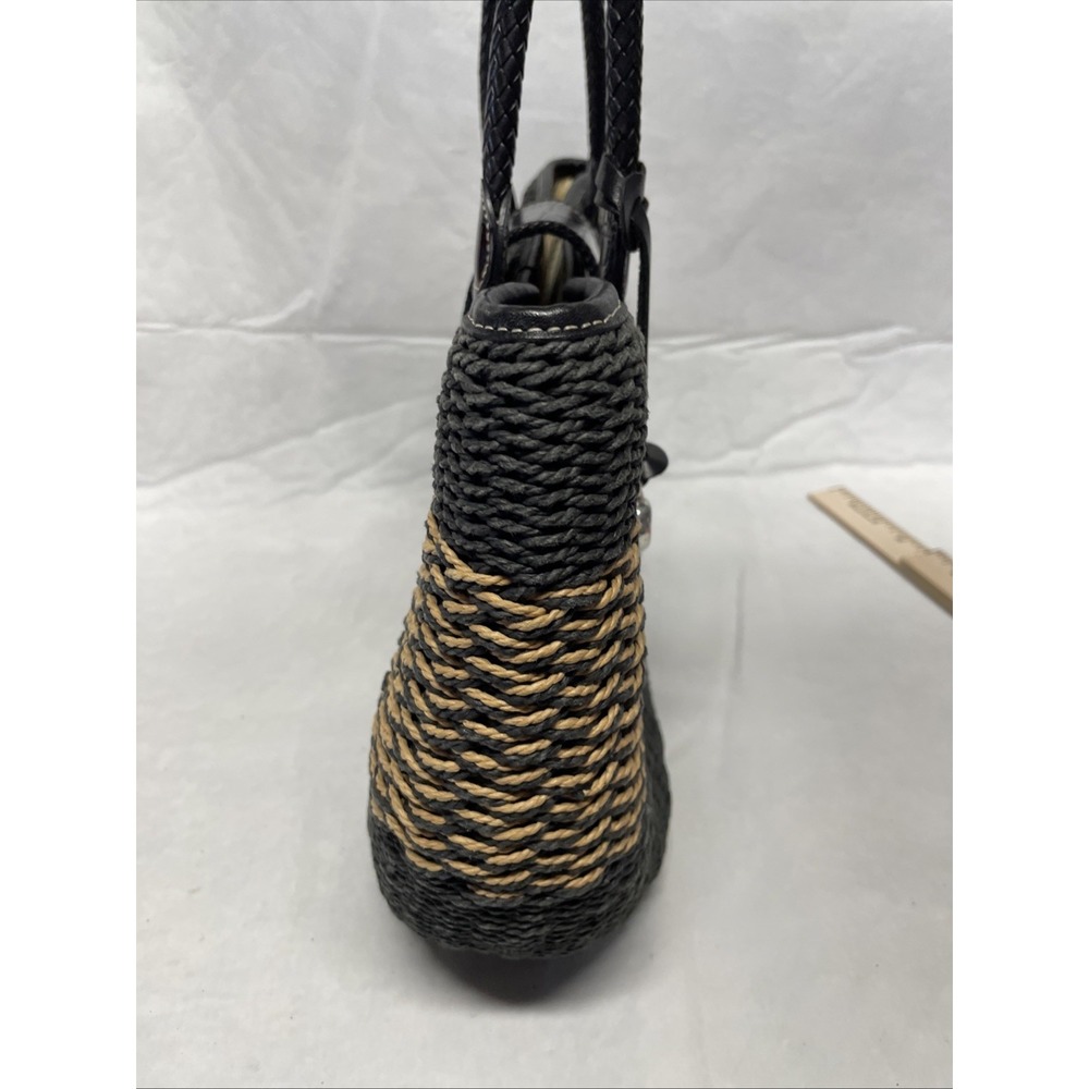 BRIGHTON Savannah Straw Tote Black & Beige Basket Weave Large Handbag Purse - Picture 6 of 8